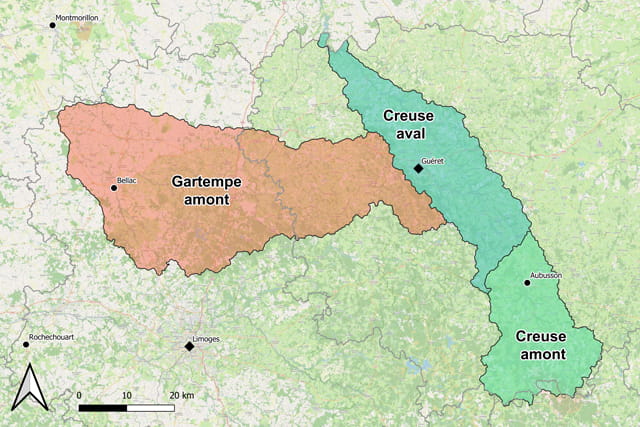 Carte de positionnement des trois territoires des accords cadres sur les départements de la Haute-Vienne et de la Creuse