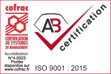 cofrac - Certification de systèmes de management - Accréditation N°4-0023 Portée disponible sur www.cofrac.fr - AB certification - ISO 9001 : 2015