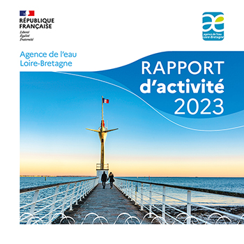 visuel de la couverture du rapport d'activité 2023 de l'agence de l'eau Loire-Bretagne