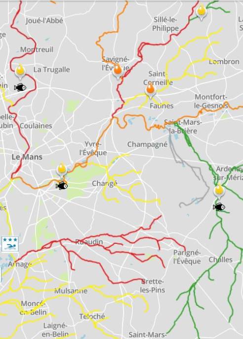 Image extrait de la carte de qualté des rivières dans le secteur du Mans