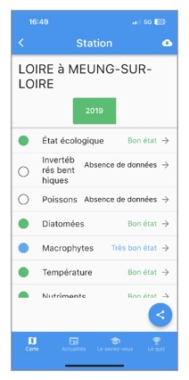 Visuel de la qualité de l'eau de la Loire à Meung-sur-loire sur l'application Qualité des rivières