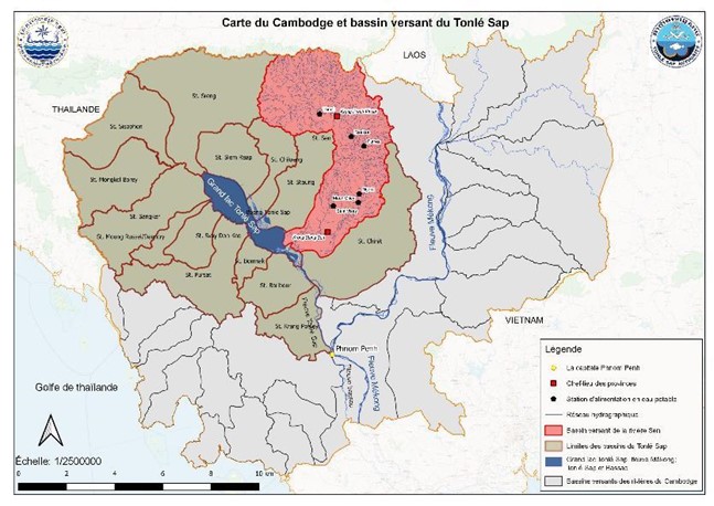 Carte du Cambodge et bassin versant du Tonlé Sap