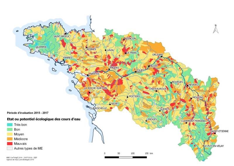 Etat ou potentiel écologique des cours d'eau - période d'évaluation 2015-2017