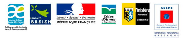 Logos des partenaires : agence de l'eau Loire-Bretagne, Région Bretagne, Etat, Conseils départementaux des Côtes d'Armor et du Finistère, Ademe